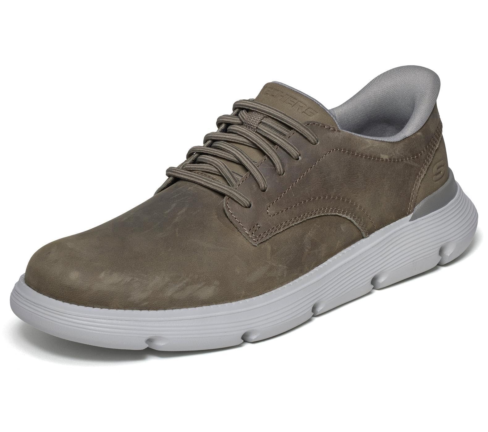 Skechers Men's Garza Shoes, Dark Taupe Leather Synthetic