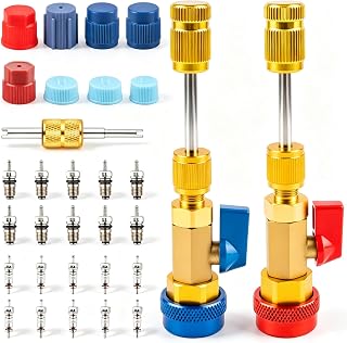 31PCS AC Valve Core Removal Tool for R134A Refrigerant Systems, Valve Core Quick Remover Installer Tool Set for High Low Pressure Ports, Includes Valve Core Tool Set, Service Port Caps and Stem Kit