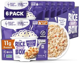 Instant Protein Rice Box - Non GMO & Gluten Free Seasoned Rice | Ready to Eat Chicken Mushroom Jasmine Rice Meals (Pack of 6) 75g | No Added MSG- Quick & Easy Meal for Busy Lifestyles
