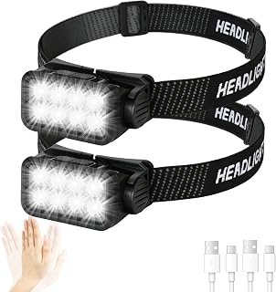 Rechargeable Head Torch 2 Pack, 8 LED 2500 Lumens Super Bright Headtorch