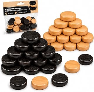 Tradeopia 30 Pieces Wooden Crokinole Discs, Crokinole Pieces 15 Dark and 15 Light, Checkers, and Backgammon, Family Game Night & Baord Game