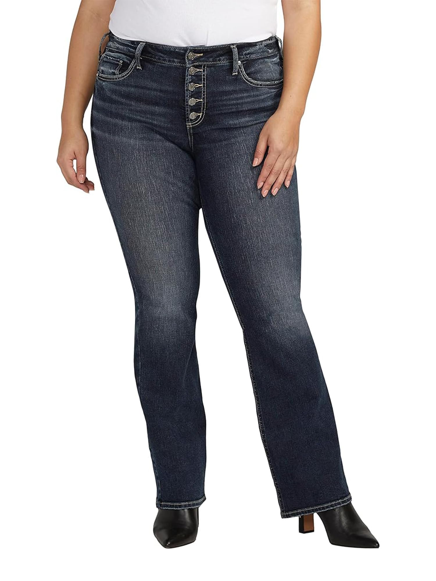 Silver Jeans Co. Women's Plus Size Suki Mid Rise Straight Leg Jeans Jeans