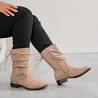 Luoika Women's Extra Wide Calf Knee High Slouchy Boots, Wide Width Tall Boots with Flat Heel Side Zip