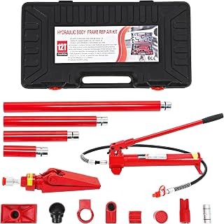 Garvee Porta Power Hydraulic Jack Ram Kit - 12 Ton Portable Frame Repair Set, Hand Pump, 4.7 ft (1.4 m) Oil Hose, Overload Protection, Blow-Molded Case - Specs: 12 tons