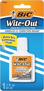 BIC Wite-Out Quick Dry Correction Fluid, 20mL, White, 1-Count Pack | Quick Drying Formula for Fast Corrections | Neat, Precise Application | Covers Ink, Photocopies, And Permanent Marker