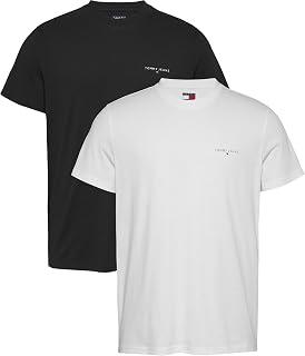 Tommy Jeans Herren 2er Pack T-Shirts Kurzarm Linear Chest Rundhalsausschnitt