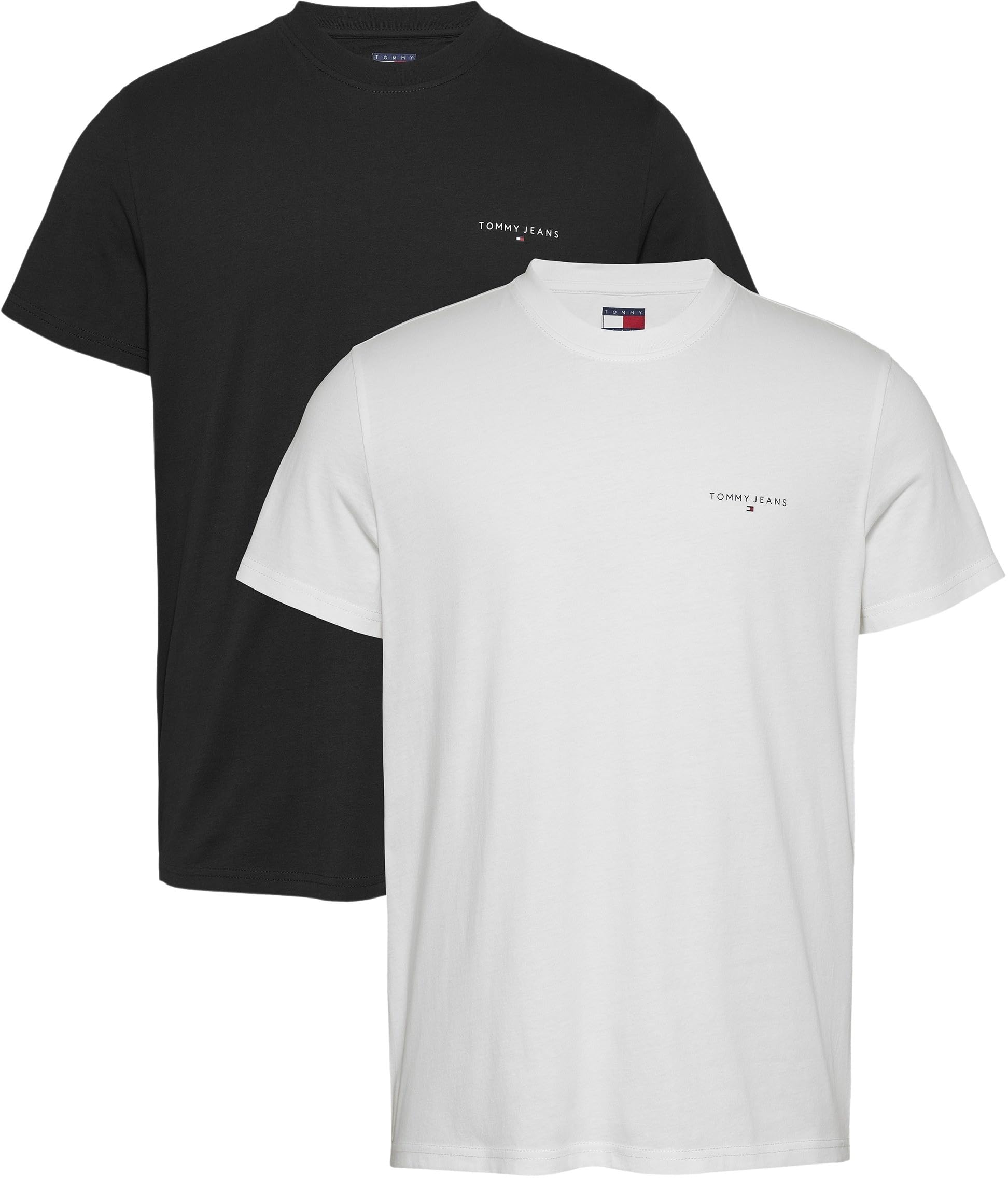 Tommy Jeans Herren 2er Pack T-Shirts Kurzarm Linear Chest Rundhalsausschnitt