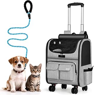 Wheeled Cat Carrier for Cats & Small Dogs Up to 8kg, Grey