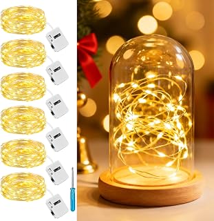 litogo 6 Pack Fairy Lights Battery Operated, 3 Modes Small String Lights | IP65 Waterproof Silver Wire, 2M 20LED Mini Battery Christmas Light for Jars Party Indoor Outdoor Home Decorations, Warm White