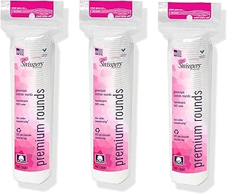 Swisspers Premium Cotton Rounds, Dual-Sided, 100 Count (Pack of 3) | Hypoallergenic, Textured Side, Lint-Free Side, Dermatologist-Tested, Chlorine-Free, 300 Total