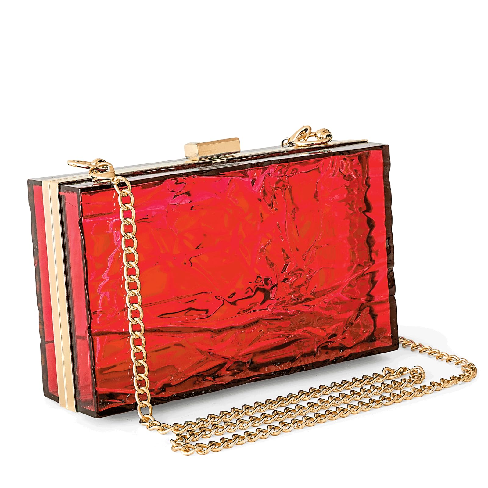 WJCD Women Clear Ripple Acrylic Evening Clutch Purse Chain Shoulder Bag