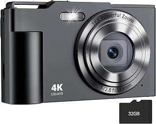 Digital Camera, FHD Digital Point and Shoot Camera with 16X Zoom Anti Shake, 48MP Compact Small Camera with 32GB Card for Boys Girls Kids Black