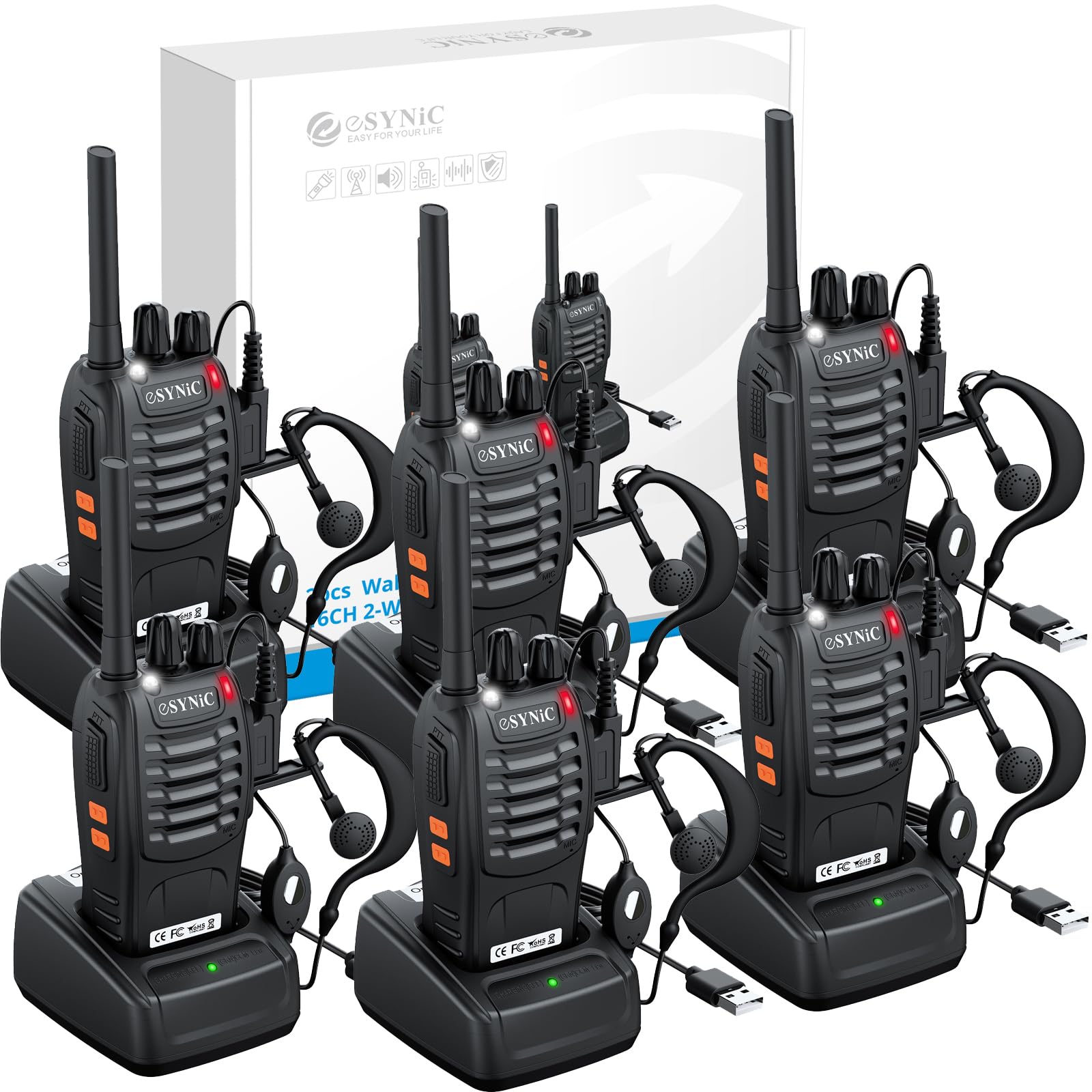 eSynic Professional Adults Walkie Talkies Set Rechargeable Two Way Radios | 16CH