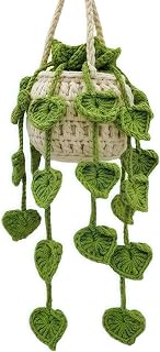 HEZUNHZ Crochet Hanging Plant for Car Decor, Cute Boho Handmade | Car Decorations Interior for Women Car Ornaments Charms for Rear View Mirror