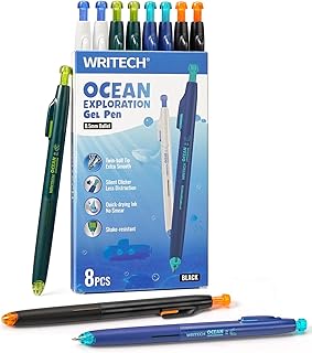WRITECH Retractable Gel Ink Pens: 8ct Black Ink 0.5mm Fine Point Tip Click Pen for Smooth Writing Journaling Note Taking Sketching No Smudge & Smear
