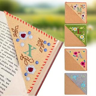 Initial Embroidered Corner Bookmark Handmade Fabric Page Marker for Readers Personalized Gift for Women Friends Daily Use
