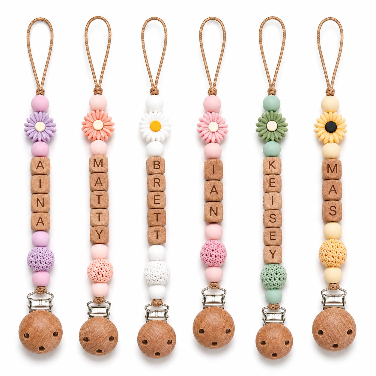 Personalized Pacifier Clip with Name, Flower Bead Baby Pacifier Holder | Custom 