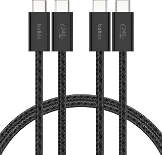 Belkin 2-Pack Braided USB-C to USB-C Cable 5ft 240W - Soft, Flexible Fast-Charging Cable, Type C Charger Cord for iPhone 17 & 16 Series, Galaxy S25, Pixel 10, iPad Pro, & More - Black
