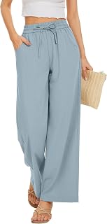 KICZOY Flowy Women's Drawstring Waist Wide Leg Palazzo Beach Pants Loose Fit with Pockets