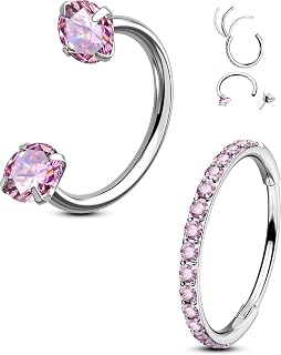 OUFER 2PCS Nose Rings Hoops, 20g Double Gem Horseshoe Nose Rings for Women, Threadless Nose Stud Cartilage Earrings, Septum Piercing Kit Daith Tragus Helix Rook Eyebrow Lip Piercing Jewelry