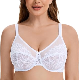 MELENECA Women's Plus Size Full Cover Full Coverage Lace Minimizer Bra
