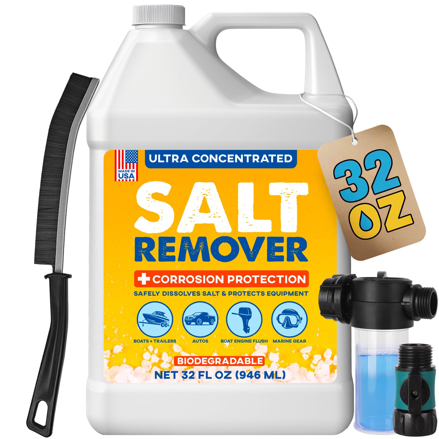 Concentrated Salt Remover Kit, Washes Salt Off Boats, Cars, & Trailers 32oz | Ma
