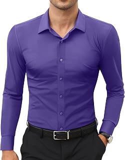 Lion Nardo Stretch Mens Dress Shirts Long Sleeve Slim Fit Dress Shirts for Men Muscle Fit Wrinkle Free Button Down Shirt