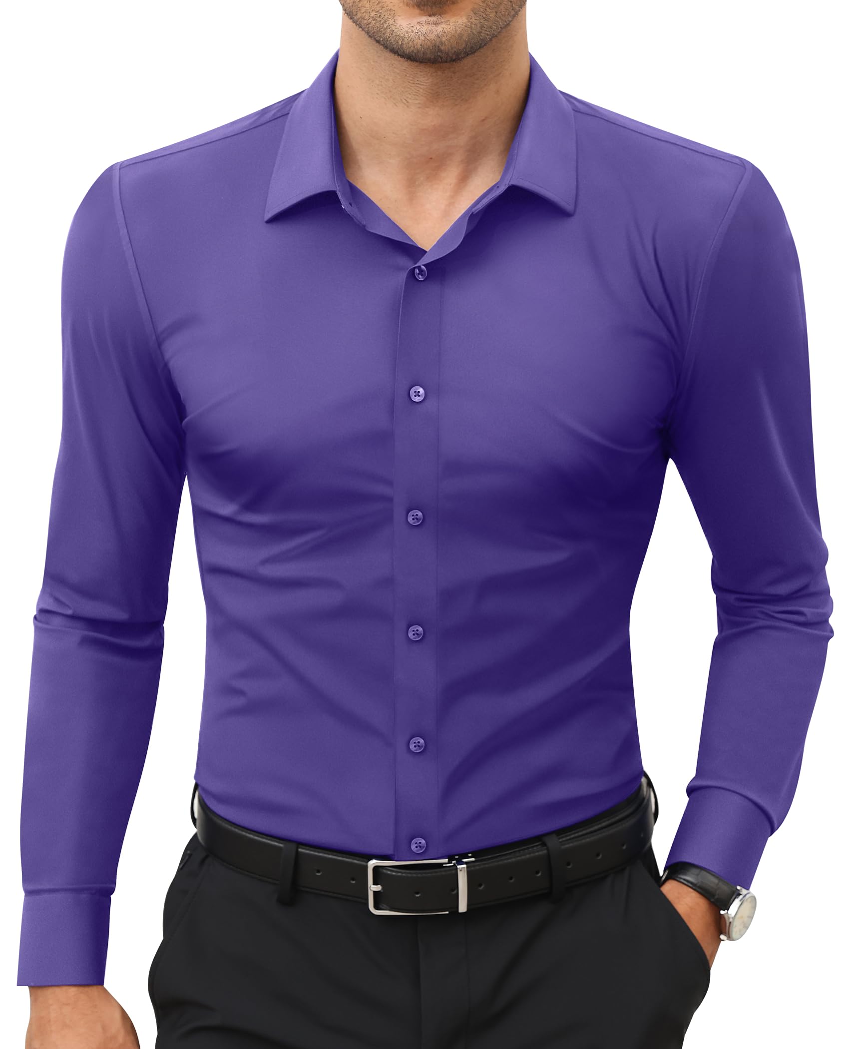 Stretch Mens Dress Shirts Long Sleeve Slim Fit Dress Shirts for Men Muscle Fit W