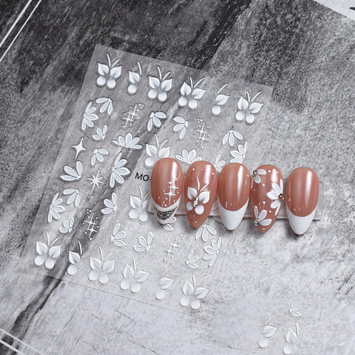 2pcs Embossing White Flower Butterfly Vine 5D Nail Stickers Self Adhesive Women 