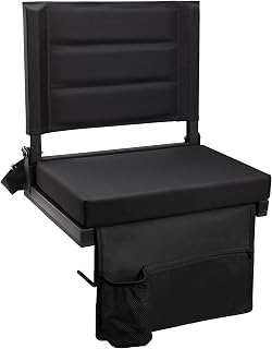 Portable Stadium Seats for Bleachers with Back Support,Shoulder Strap | Bleacher Seats with Side Pocket and Cup Holder, Wide Stadium Seat Chair Includes Hooks, Thick Padded Cushion,Black