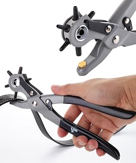UNCO- Leather Hole Punch Tool, 5/64", 3/32", 7/64", 1/8", 5/32", 3/16" | 6 Different Hole Sizes, Durable Hole Punch for Watch Bands, Straps, Dog Collars, Saddles, Shoes, Fabric, DIY Craft Projects
