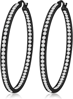CiNily Mult-colors Crystal Stainless Steel Hoop Earring for Women Hypoallergenic Jewelry for Sensitive Ears Large Big Hoop Earrings 2"