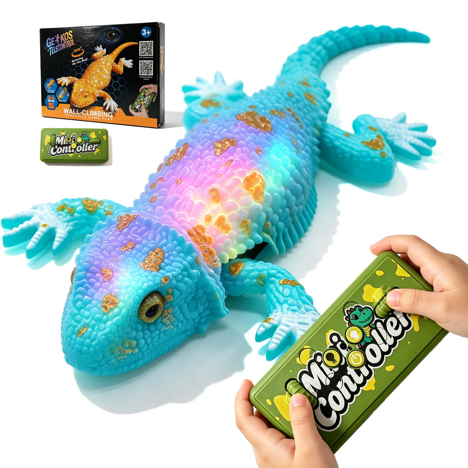 RC Wall Climbing Gecko with Lights, Remote Control Robot for Kids Age 3+ | Recha