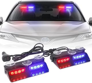 XRIDONSEN 2 in1 Dash Strobe Lights Interior Windshield Lights | Flashing Light Bar w/ Suction Cups for Construction Vehicles, Tow Plow Trucks Car (2×7.16 inch, 16 LED)
