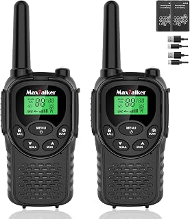 Walkie Talkies Long Range for Adults, Rechargeable FRS Two-Way Radio, 2Pack | NOAA weather alert. 1200mAh Li‑ion battery supports USB‑C charging. LED flashlight and VOX hands‑free function for Outdoors.