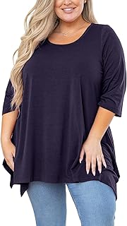 AusLook Women Plus Size Tunic Top Summer 3/4 Sleeve Loose Fit Shirt Casual Blouse Flowy Top for Leggings 1X-5X