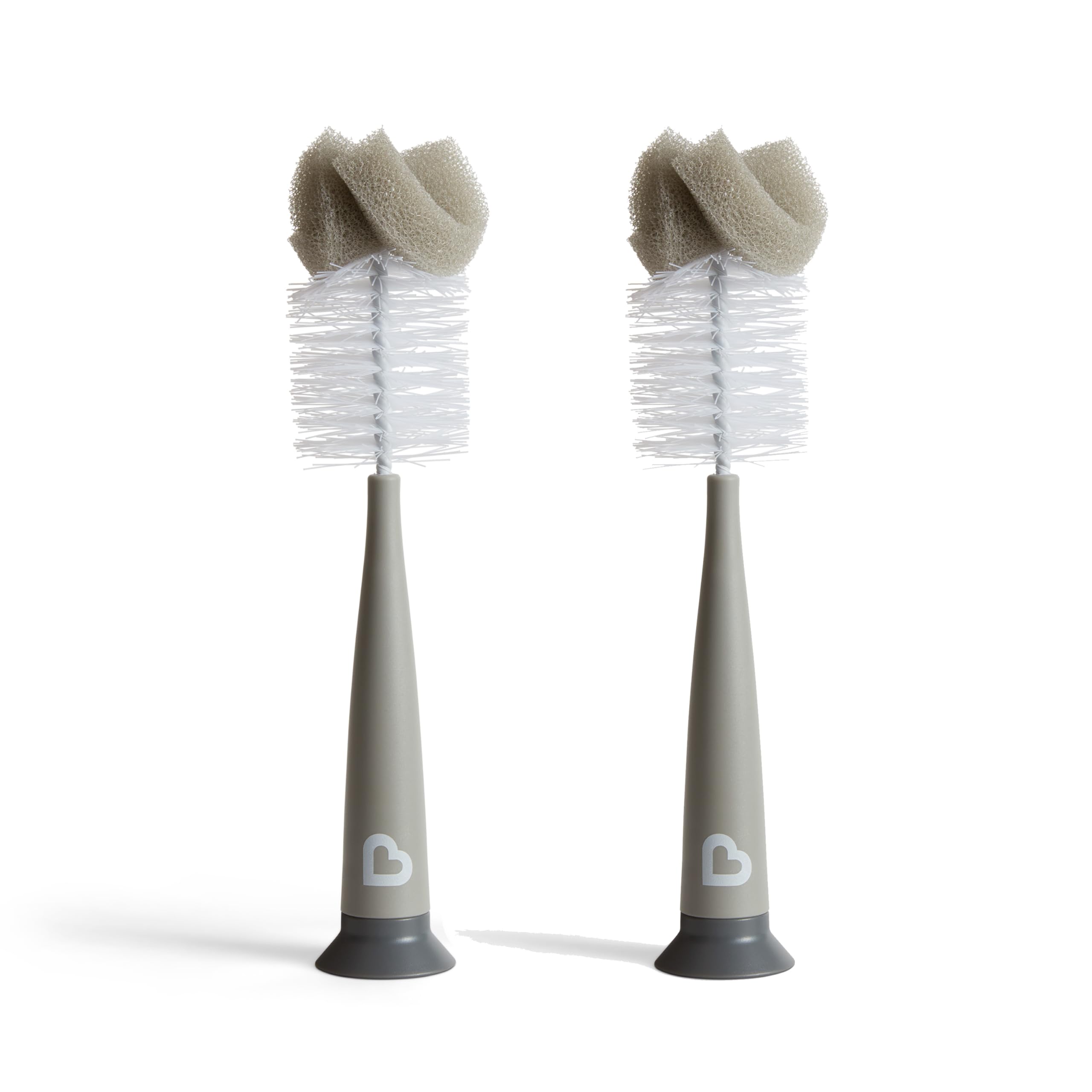 Munchkin 2 Pack Sponge Bottle Brushes for Baby Cups | Built-in Teat | Grey