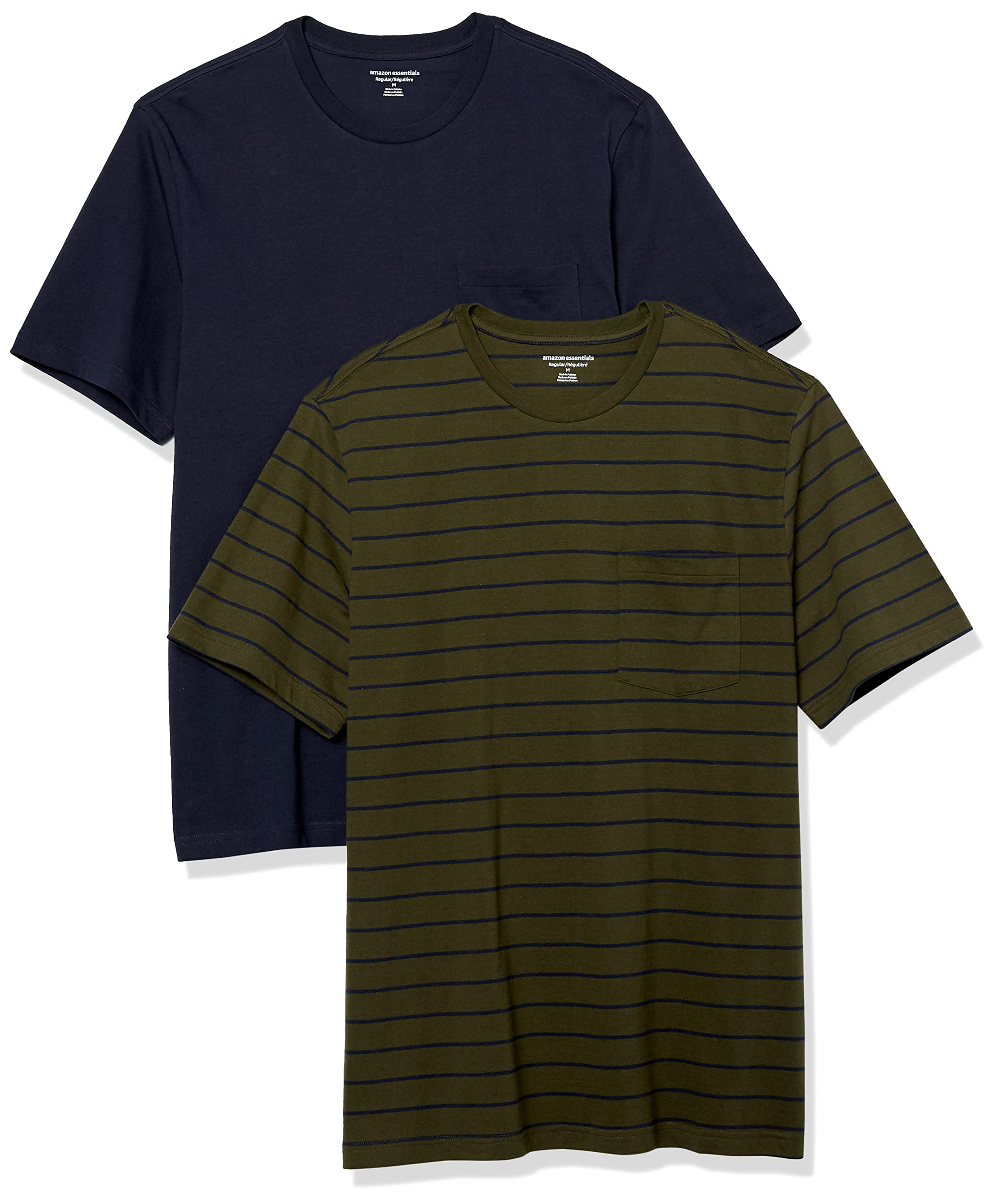 Amazon Essentials Men's Short Sleeve Crew Neck Pocket T-Shirt Regular Fit 2 Pack