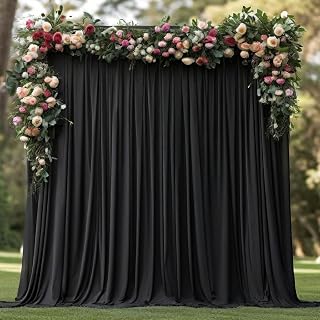 Black Wrinkle Free Party Backdrop Curtains, Polyester Photography Backdrop Drapes, 2 Panels 5x8ft for Wedding, Birthday, Photography Backdrop, Party, Halloween Decorations, 3x2.4