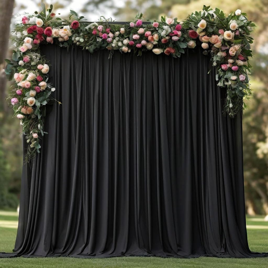Black Wrinkle Free Party Backdrop Curtains, Polyester Photography Backdrop Drape