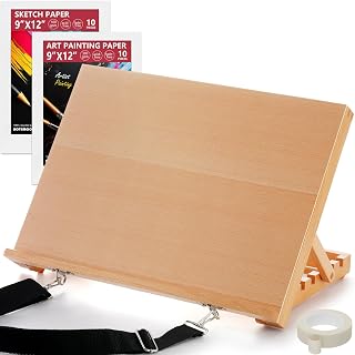 16.5"x12" Beechwood Tabletop Easel with Paint & Sketch Papers, Mask Tape | Portable Adjustable Art Easel with Detachable Strap, Drawing Board for Painting, Sketching and Diamond Art