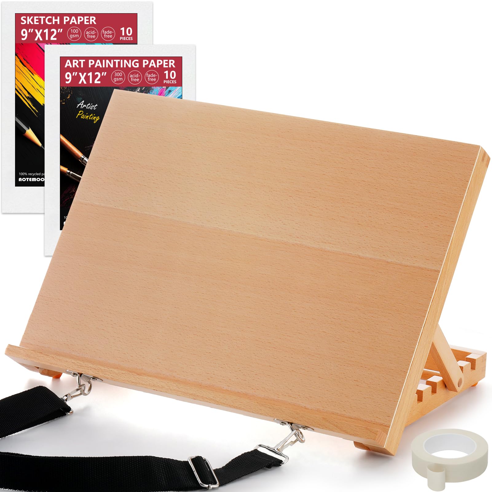 16.5"x12" Beechwood Tabletop Easel with Paint & Sketch Papers, Mask Tape | Porta