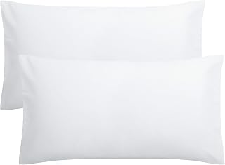 FLXXIE Pack of 2 Pillow Cases 100% Brushed Microfiber 1800 Plain Dyed Wrinkle & Stain Resistant Soft Cosy with Envelope Closure, White, 50 x 90 cm