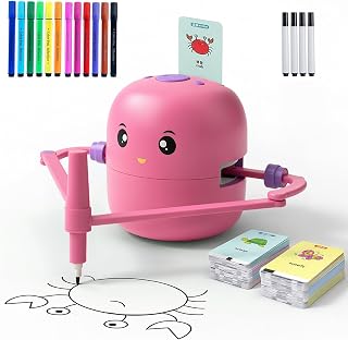 Drawing Robot for Kids - Interactive Educational Toy with 150 Word Cards & Voice, Montessori Learning Machine for Girls Boys Age 5+ (Pink)