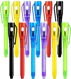 Invisible Ink Pens for Kids Party Favors,12pcs Magic Spy Pens with UV Light | Washable Ink UV Pens for Kids Prizes,Loot Bags Fillers,Holiday Gifts,Treasure Hunt,Writing Secrets,Detective Game,Ages 3+