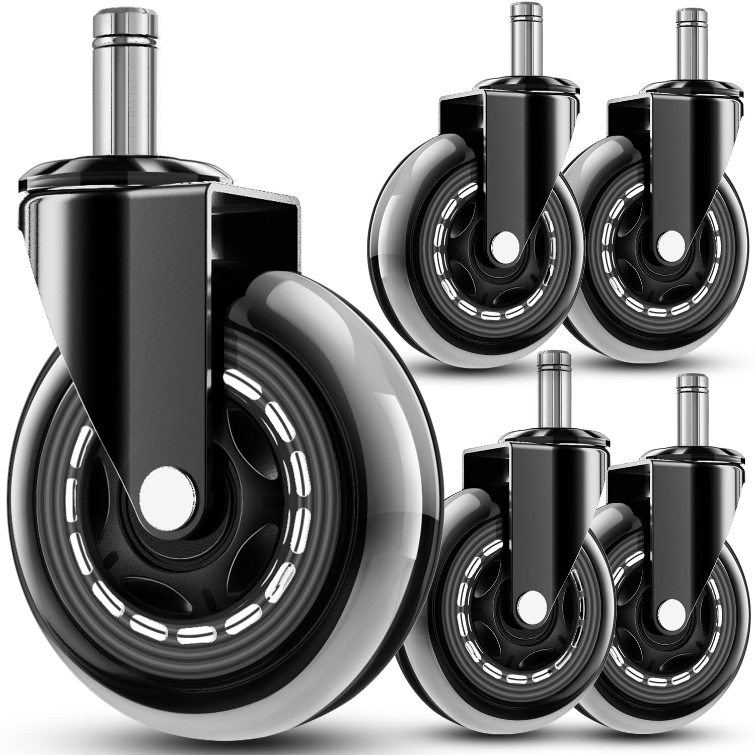 RidRed Office Chair Wheels - Replacement Rubber Wheels - Universal Fit 3 Inch Ca