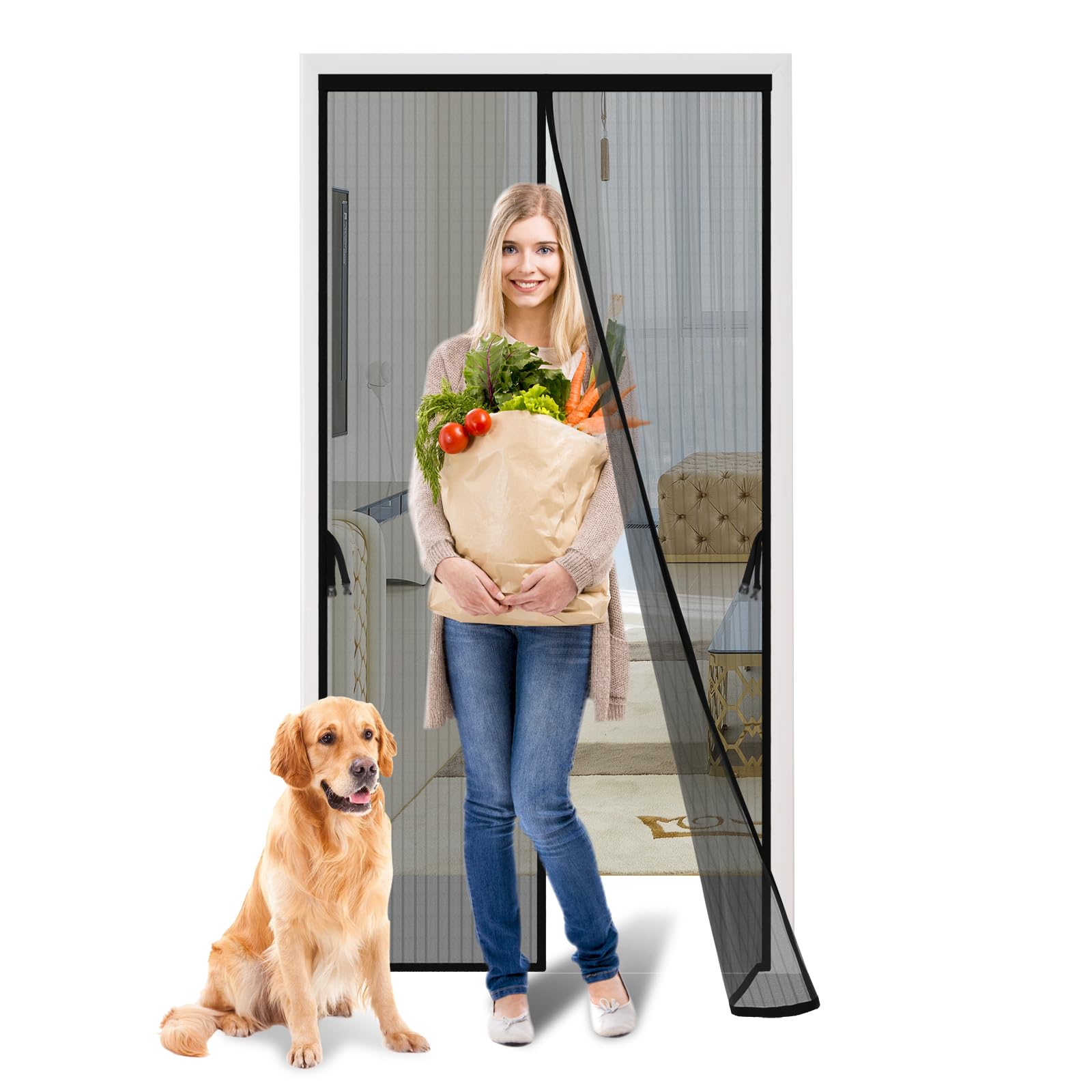 Iduontis Magnetic Screen Door - Fits Door Opening 36 x 82 in, Actual Screen Size