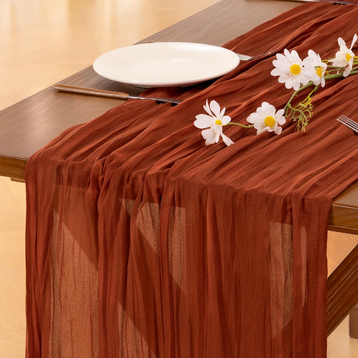 Fall Table Runner Terracotta Cheesecloth Boho Wedding Thanksgiving Decor | Frien