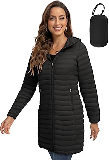 ROYAL MATRIX Packable Puffer Jacket for Women Lightweight Hooded Quilted Long Travel Puffer Coat