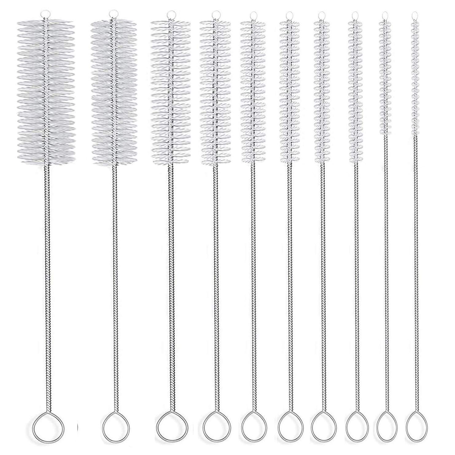 Long Straw Brush, Nylon Pipe Tube Cleaner 8-ihch 10 Different Diameters Set of 1